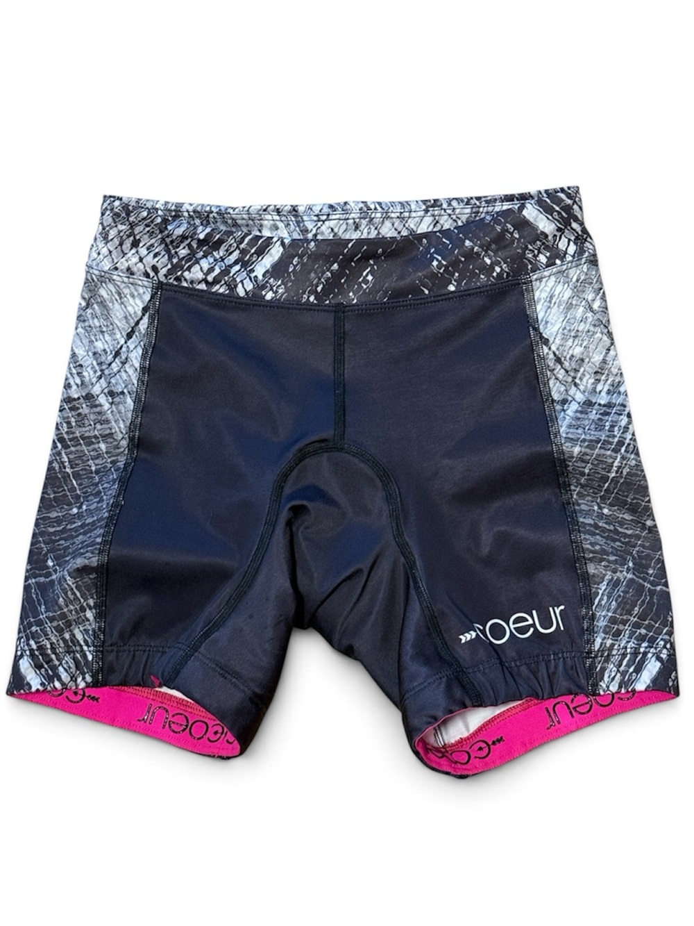 COEUR SPIRTS WOMEN TRIATHLON CYCLING TRAINING COMPRESSION SHORT MARBLE PRINT XS